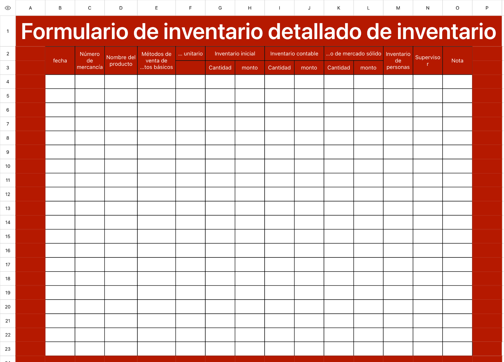 Lista detallada del inventario